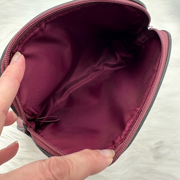 NWT Coach Burgundy Saffiano Leather Gold Flowers Dome Cosmetic Makeup Bag - Picture 7 of 9